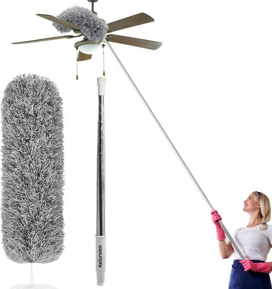 FELIXLEO Staubbesen Staubwedel Teleskop Waschbar 254cm Extra lang Mikrofasern Grau (1-St) von FELIXLEO