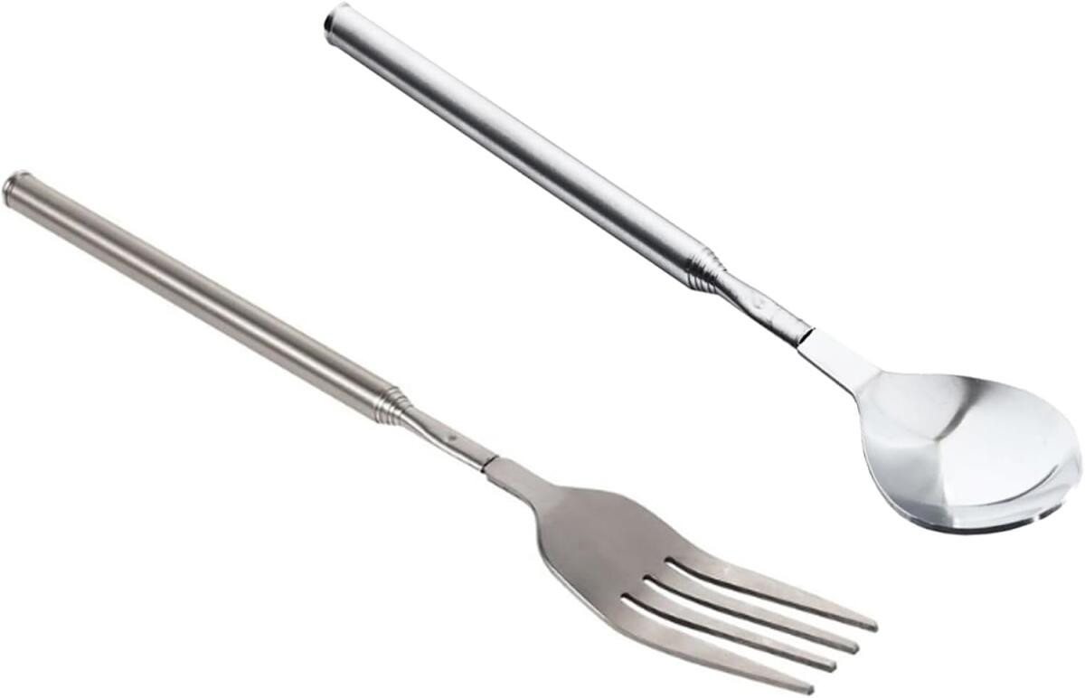 FELIXLEO Steakbesteck Teleskop Gabel Löffel 2er Set Edelstahl Ausziehbar bis 64cm BBQ (1-tlg) von FELIXLEO