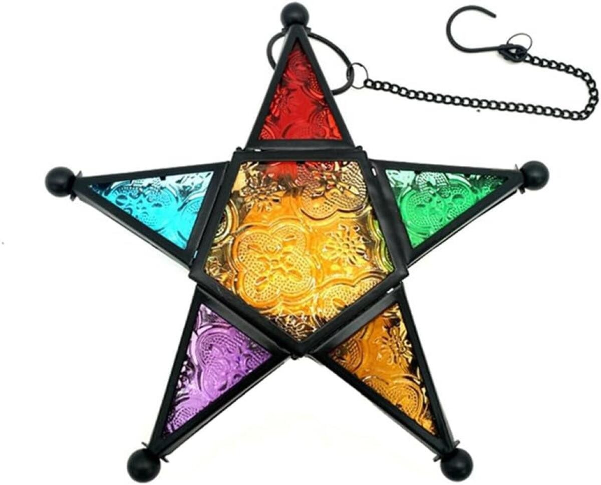 FELIXLEO Teelichthalter Hängekerzenhalter Glas Sternform Marokkanisch Stil Schwarz Deko (1 St) von FELIXLEO