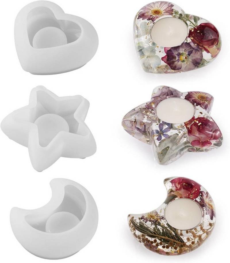 FELIXLEO Teelichthalter Teelicht Silikonform Set 3 Stück Stern Herz Mond Harzform Deko (1 St) von FELIXLEO