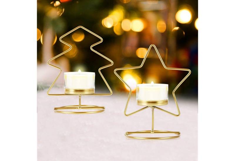 FELIXLEO Teelichthalter Teelichthalter Set 2 Stück Metall Stern Gold Für Weihnachten Deko (1 St) von FELIXLEO