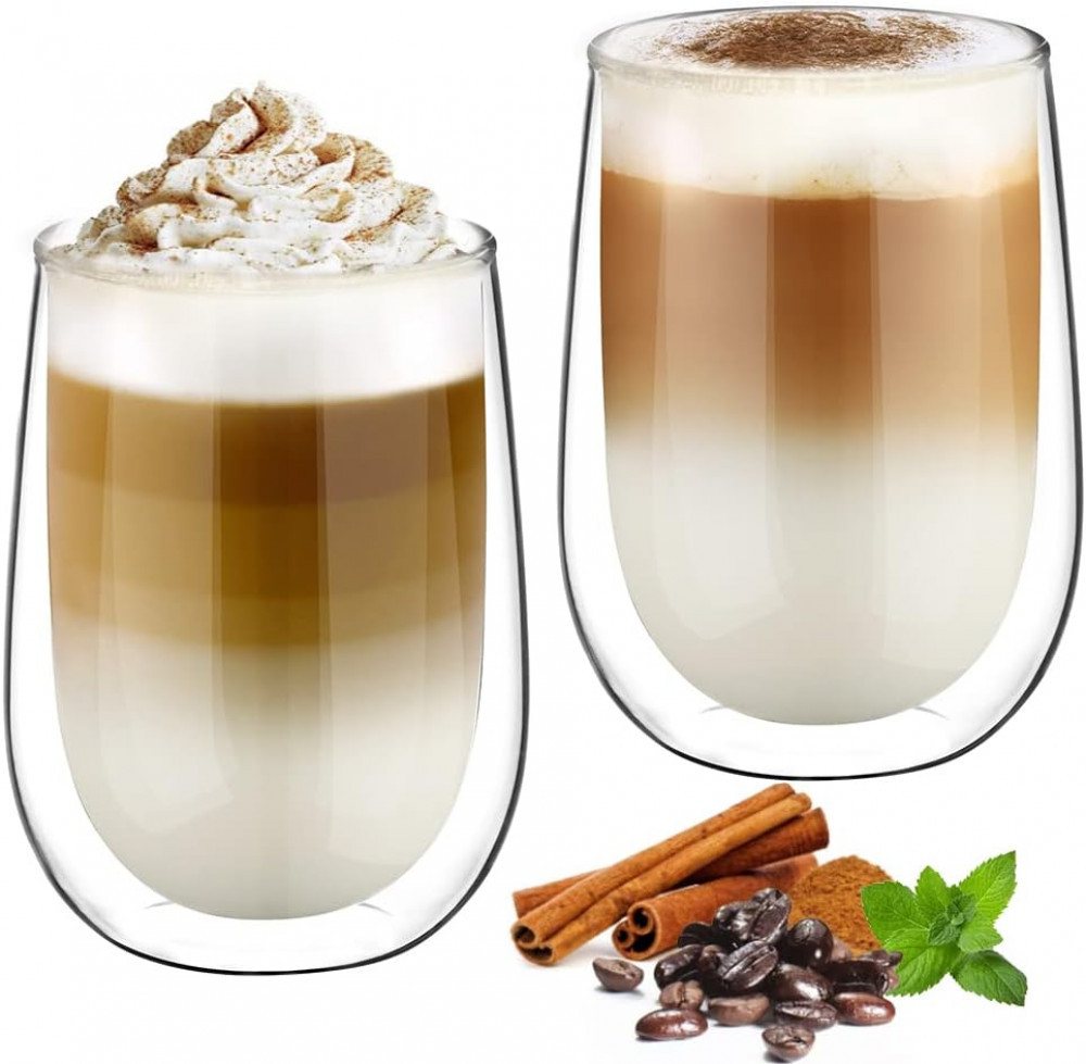 FELIXLEO Thermoglas 350ml Doppelwandige Latte Macchiato Set Kaffeetassen Glas 2er Set von FELIXLEO