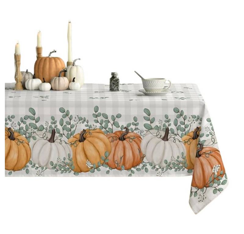 FELIXLEO Tischdecke 140x220 cm Thanksgiving-Tischdecke mit orangefarbenemKürbis-Büffelkaro (1-tlg) von FELIXLEO