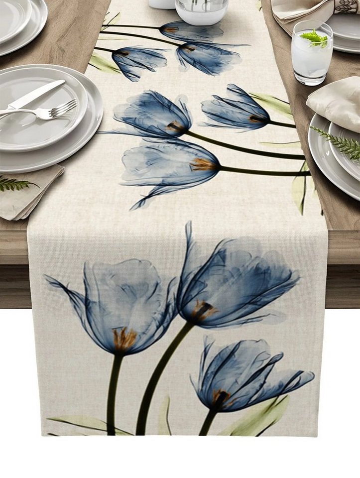 FELIXLEO Tischläufer Tischläufer Blau Blumen Modern Wohnzimmer Tulpen rutschfest 33x183cm von FELIXLEO
