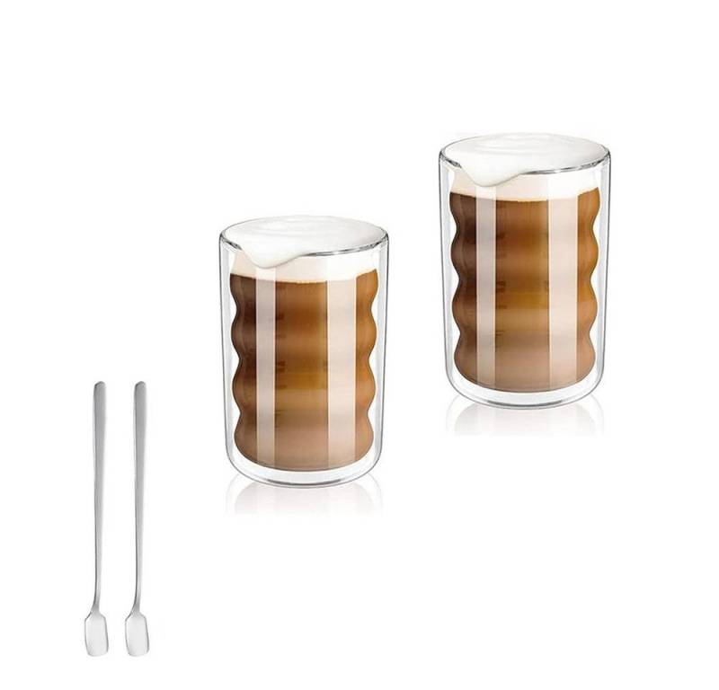 FELIXLEO Tumbler-Glas 2er Latte Macchiato Gläser, Doppelwandig Spiralförmig Thermoglas 400ml von FELIXLEO