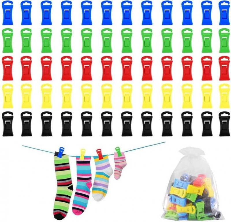 FELIXLEO Wäscheklammern 60 Sockenclips für Waschmaschine und Trockner in 5 Farben von FELIXLEO