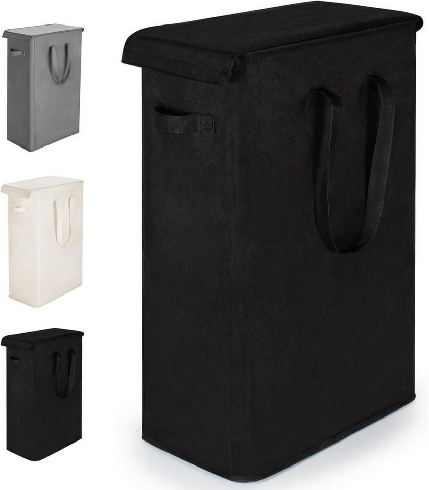 FELIXLEO Wäschekorb Schmaler Wäschesammler 55L mit Deckel Faltbar Oxford Stoff Schwarz (1 St) von FELIXLEO
