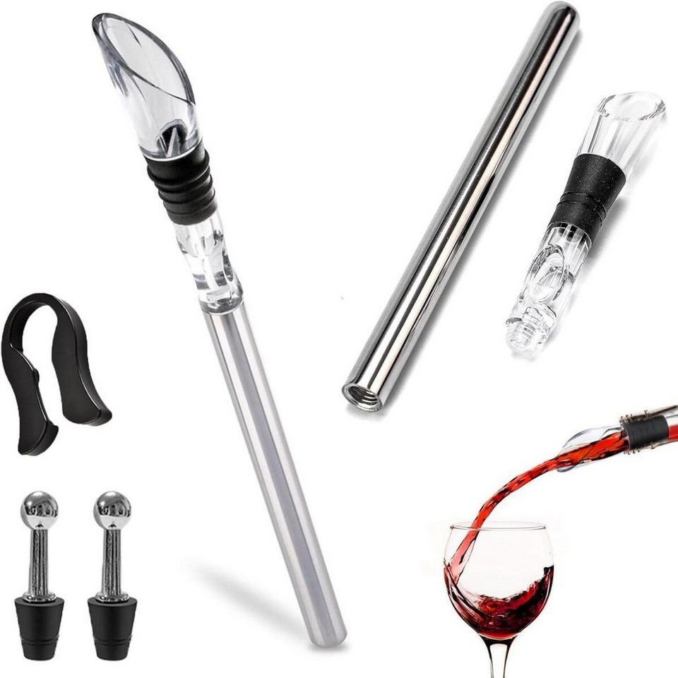 FELIXLEO Weinkühler Weinkühler Set Edelstahl 2 Kühlstäbe Ausgießer Flaschenverschluss von FELIXLEO