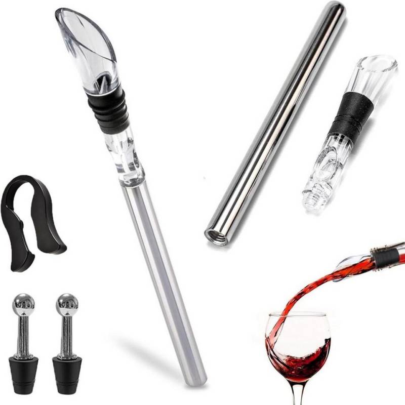 FELIXLEO Weinkühler Weinkühler Set Edelstahl 2 Kühlstäbe Ausgießer Flaschenverschluss von FELIXLEO