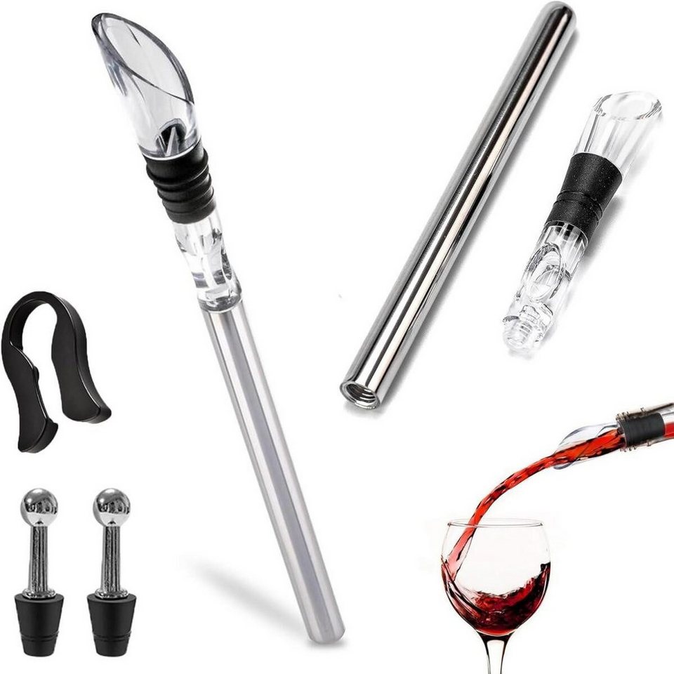 FELIXLEO Weinkühler Weinkühler Set Edelstahl 2 Kühlstäbe Ausgießer Flaschenverschluss von FELIXLEO
