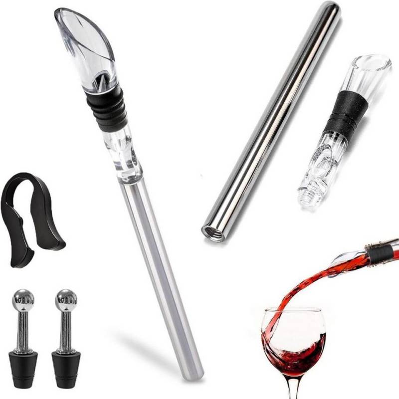 FELIXLEO Weinkühler Weinkühler Set Edelstahl 2 Kühlstäbe Ausgießer Flaschenverschluss von FELIXLEO