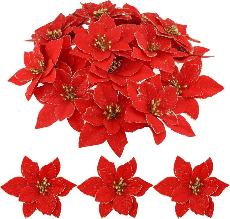 Kunstkranz 36er-Pack Glitzer-Weihnachtsstern-Weihnachtsbaumschmuck in Rot, FELIXLEO von FELIXLEO