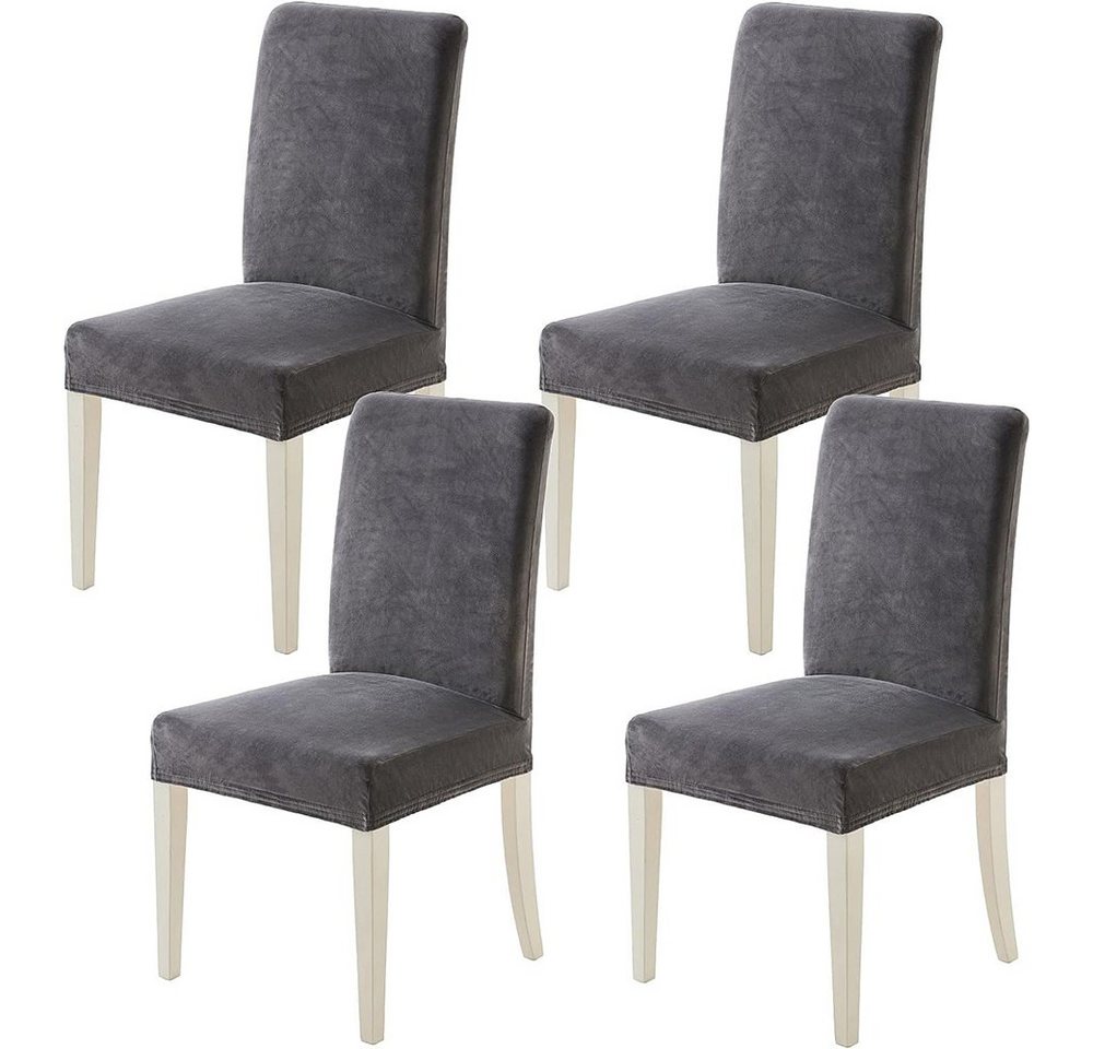 Stuhlhusse Stuhlhussen 4er SetSchwingstühle für Stühle Grau Samt Stuhlbezüge, FELIXLEO von FELIXLEO
