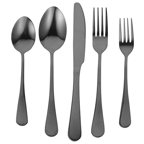 FELTECHELECTR Kinderanzug 1 Satz Fünfteiliges -Gabel-Löffel-Set Kinderbesteck Kindergeschirr-Set Edelstahllöffel Schwarze Löffel Gabeln Set Steakgabel Löffelset Schwarzes Besteckset Besteckset von FELTECHELECTR