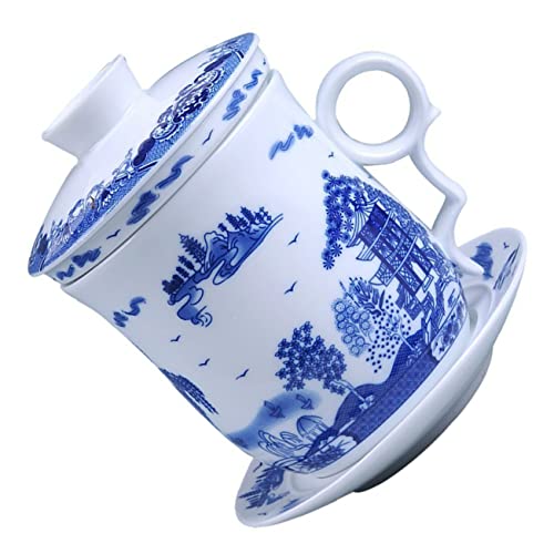 FELTECHELECTR 1 Satz Teetasse Aus Blauem Und Weißem Porzellan Tee Gläser Teebecher Mit Teesieb Und Deckel Chinesische Teetasse Teetassen Und Untertassen Tee Steilere Tasse Keramik von FELTECHELECTR