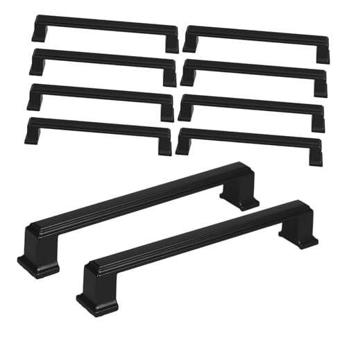 FELTECHELECTR 10 Stück Teiliges Schwarze Vintage Schrankgriffe aus Massivem Aluminium Retro Griffmulden für Küchenschränke Kommoden Kleiderschränke Stabiles Komfortables Design für Einfache von FELTECHELECTR