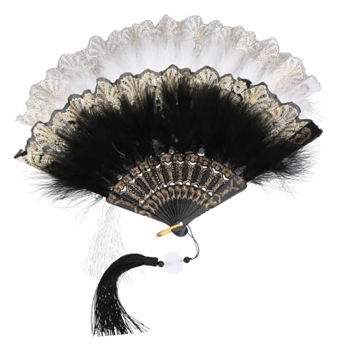 FELTECHELECTR 2 Stück Teiliges Vintage Federfächer Handgefertigt Stilvoll für Hochzeit Braut Party Tanz Dekoration Weiß Schwarz Elegant Chinesischer Stil FELTECHELECTR 2 Stück Teiliges Vintage Federfächer Handgefertigt Stilvoll für Hochzeit Braut Party Tanz Dekoration Weiß Schwarz Elegant Chinesischer Stil von FELTECHELECTR