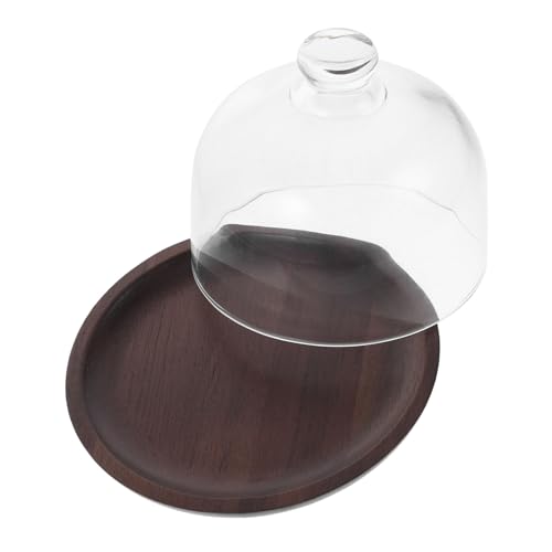 FELTECHELECTR Acacia Holz Kuchenständer mit Glasglocke Deckel Tortenplatte Serviertablett für Kuchen Obst Brot Stilvolles Display für Restaurant und Zuhause von FELTECHELECTR