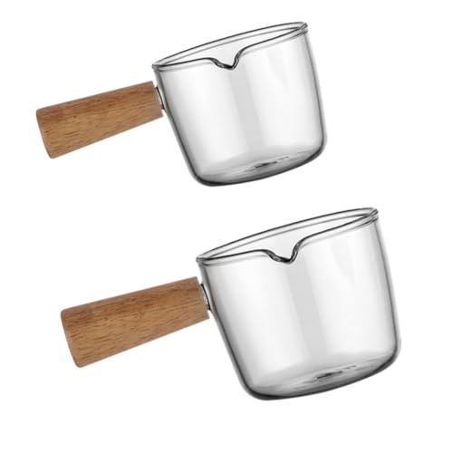 FELTECHELECTR Hitzebeständiges Glas Milchkrug Holzgriff Praktische Kaffeekännchen und Messbecher Moderne Elegante Trinkgefäße für Milch Kaffee Saft Mittel Klein von FELTECHELECTR