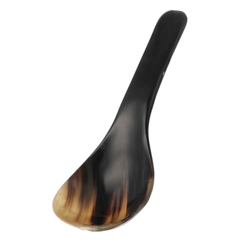 FELTECHELECTR Ox Horn Suppenlöffel Handgefertigter Nachhaltiger Löffel Glatte Oberfläche Vielseitig für Kaffee Suppe und Tee Farblich Zufällig Robust und Langlebig Zufällige Zufällige Farbe von FELTECHELECTR