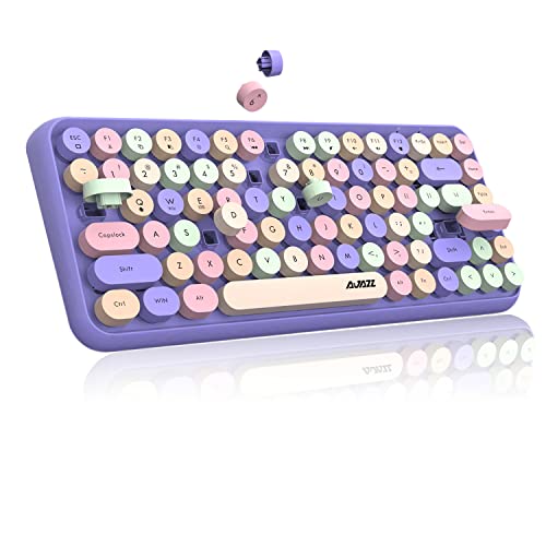 FELiCON 308i Kabellose Retro Tastatur, Bluetooth Silent Cute Computer Tastatur mit Runder Punk Tastenkappe, Matte Textur Kompakte 84 Keys, QWERTY, Typewriter Design für PC, Laptop, Mac-Buntes Violett von FELiCON
