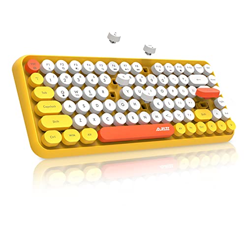 FELiCON 308i Kabellose Retro Tastatur, Bluetooth Silent Cute Computer Tastatur mit Runder Punk Tastenkappe, Matte Textur Kompakte 84 Keys, QWERTY, Typewriter Design für PC, Laptop, Mac-Gelb von FELiCON
