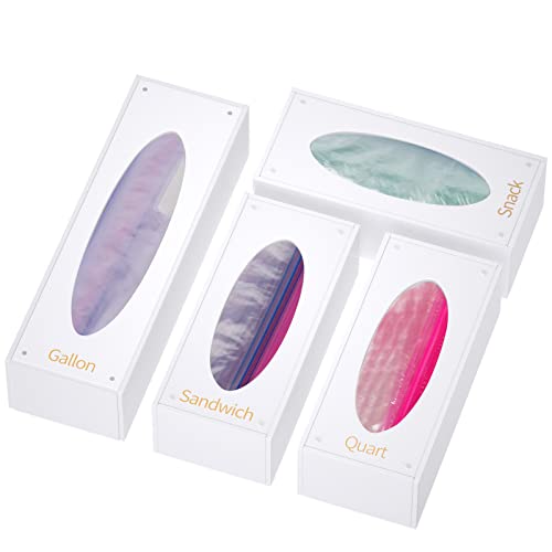 FEMELI Lebensmittelbeutelaufbewahrung, Acryl, Küchenschublade, Beutelbox, kompatibel mit Gallonen, Slider Quart, Gefrierschrank, Sandwich, Snacks, verschiedene Größen, 4 separate Packungen (weiß) von FEMELI