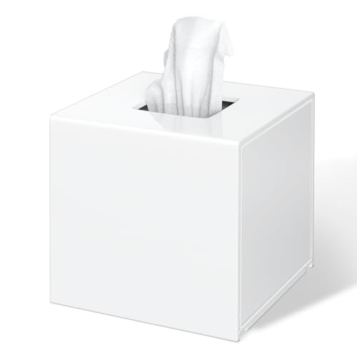 FEMELI Tissue Box Cover,Square Acrylic Tissues Paper Holder for Bathroom Bedroom Office,White von FEMELI
