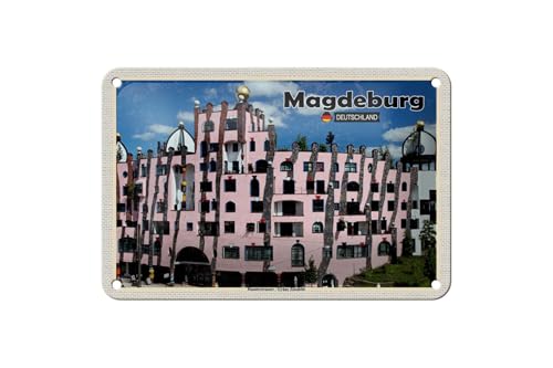 FEMER Blechschild Städte Magdeburg Hundertwasser Gebäude 18x12cm Schild FEMER Blechschild Städte Magdeburg Hundertwasser Gebäude 18x12cm Schild von FEMER