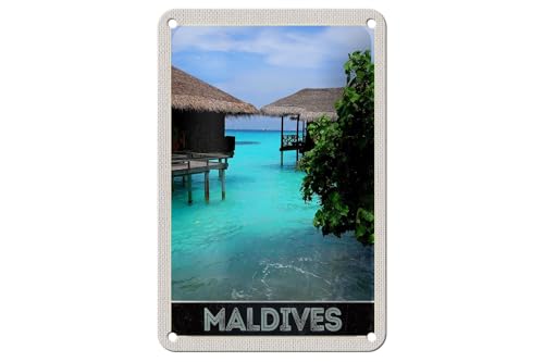 FEMER Blechschild Reise 12x18cm Malediven Insel Meer Sonne Schild von FEMER