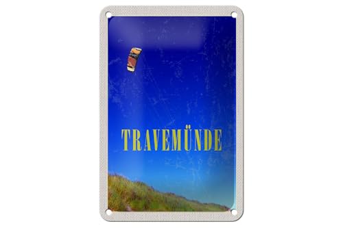 FEMER Blechschild Reise 12x18cm Travemünde Weide Natur Wiese Drachen Schild von FEMER