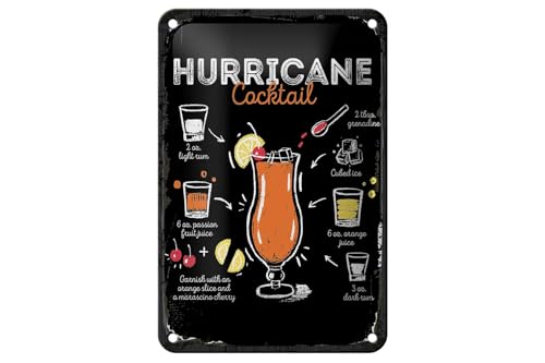 FEMER Blechschild Rezept Hurricane Cocktail Recipe 12x18cm Geschenk Schild von FEMER
