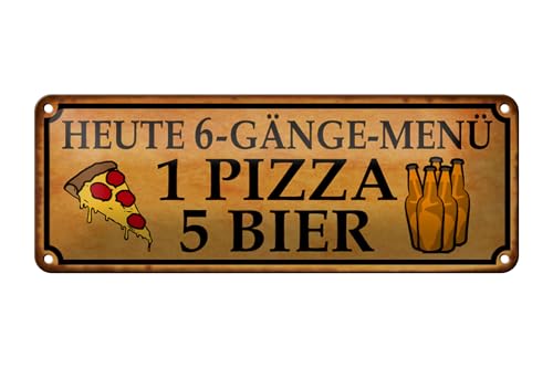 FEMER Blechschild Spruch 27x10cm 6 Gänge Menü 1 Pizza 5 Bier Dekoration von FEMER
