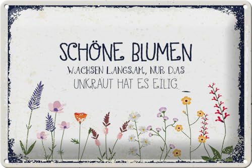 FEMER Blechschild Spruch schöne Blumen wachsen langsam 30x20cm von FEMER