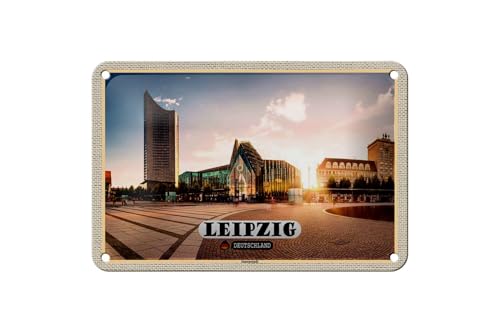 FEMER Blechschild Städte Leipzig Innenstadt Teich Gebäude 18x12cm Schild von FEMER