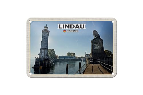 FEMER Blechschild Städte Lindau Hafeneinfahrt Fluss Gebäude 18x12cm Schild von FEMER