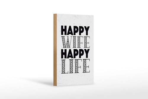 FEMER Holzschild Spruch Frau Happy Wife Happy Life 12x18 cm Geschenk von FEMER