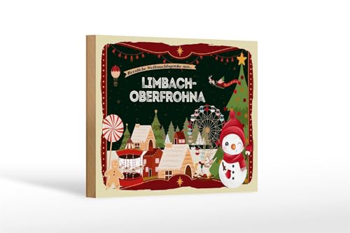 FEMER Holzschild Weihnachten Grüße LIMBACH-OBERFROHNA Geschenk Dekoration 18x12 cm von FEMER