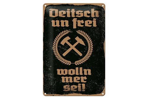 Femer Blechschild Spruch 12x18 cm Deitsch un frei wolln mer sei Hammer Sichel Schild von FEMER