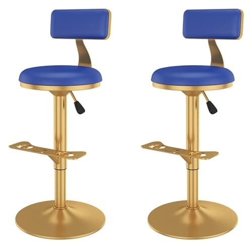 Barhocker Barhocker mit einer Höhe von 60–80 cm, 2er-Set, drehbarer Barhocker aus PU-Leder mit Rückenlehne, goldfarbenes Metall mit gepolstertem Thekenstuhl mit Fußstütze Style ( Color : Dark-blue ) von FENBNMK