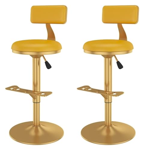 Barhocker Barhocker mit einer Höhe von 60–80 cm, 2er-Set, drehbarer Barhocker aus PU-Leder mit Rückenlehne, goldfarbenes Metall mit gepolstertem Thekenstuhl mit Fußstütze Style ( Color : Yellow- ) von FENBNMK