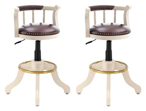 FENBNMK Barhocker 2er-Set Barhocker aus massivem Holz, Barhocker for die Küche mit Rückenlehne, runden Barhockerbeinen aus Rindsleder und Thekenhöhe Style(E) von NTIYOU