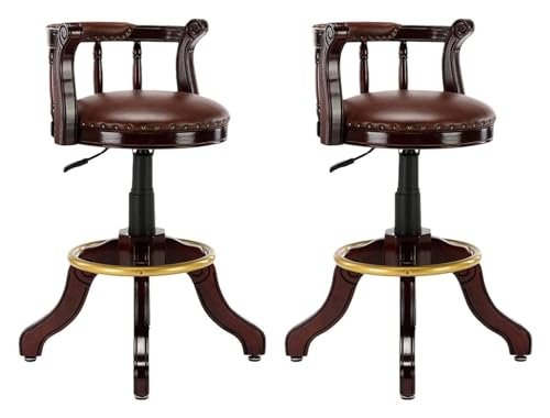 FENBNMK Barhocker 2er-Set Barhocker aus massivem Holz, Barhocker for die Küche mit Rückenlehne, runden Barhockerbeinen aus Rindsleder und Thekenhöhe Style(H) von FENBNMK