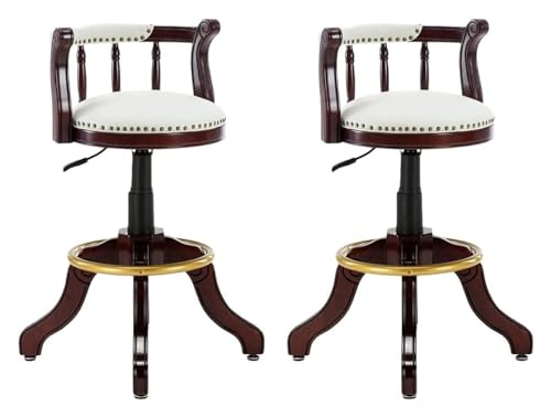 FENBNMK Barhocker 2er-Set Barhocker aus massivem Holz, Barhocker for die Küche mit Rückenlehne, runden Barhockerbeinen aus Rindsleder und Thekenhöhe Style(I) von NTIYOU