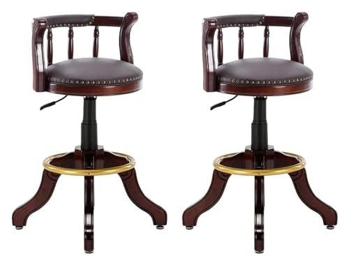 FENBNMK Barhocker 2er-Set Barhocker aus massivem Holz, Barhocker for die Küche mit Rückenlehne, runden Barhockerbeinen aus Rindsleder und Thekenhöhe Style(J) von FENBNMK