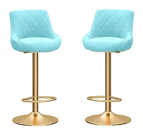 FENBNMK Barhocker High Ergonomic Barstools Set of 2, Mechanically Adjustable Stools, Velvet Cloth Bar Chairs with Chrome Base and Footrest Stools Style(Blue) von FENBNMK