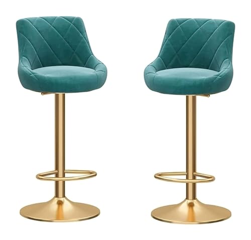 FENBNMK Barhocker High Ergonomic Barstools Set of 2, Mechanically Adjustable Stools, Velvet Cloth Bar Chairs with Chrome Base and Footrest Stools Style(Green) von FENBNMK