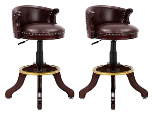 FENBNMK Barhocker High Stools Ergonomic Bar Stools Set of 2, Round Cowhide Leather Counter Height Wood Barstools Legs, Kitchen Bar Chairs with Back Stools Style(Brown) von FENBNMK