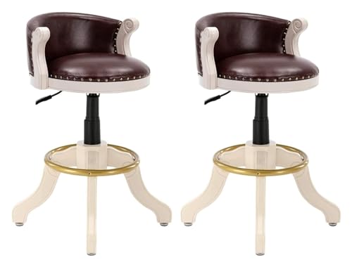 FENBNMK Barhocker High Stools Ergonomic Bar Stools Set of 2, Round Cowhide Leather Counter Height Wood Barstools Legs, Kitchen Bar Chairs with Back Stools Style(Brown+White) von NTIYOU