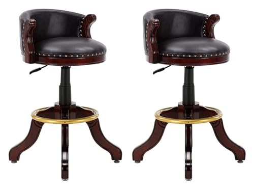 FENBNMK Barhocker High Stools Ergonomic Bar Stools Set of 2, Round Cowhide Leather Counter Height Wood Barstools Legs, Kitchen Bar Chairs with Back Stools Style(Noir) von FENBNMK